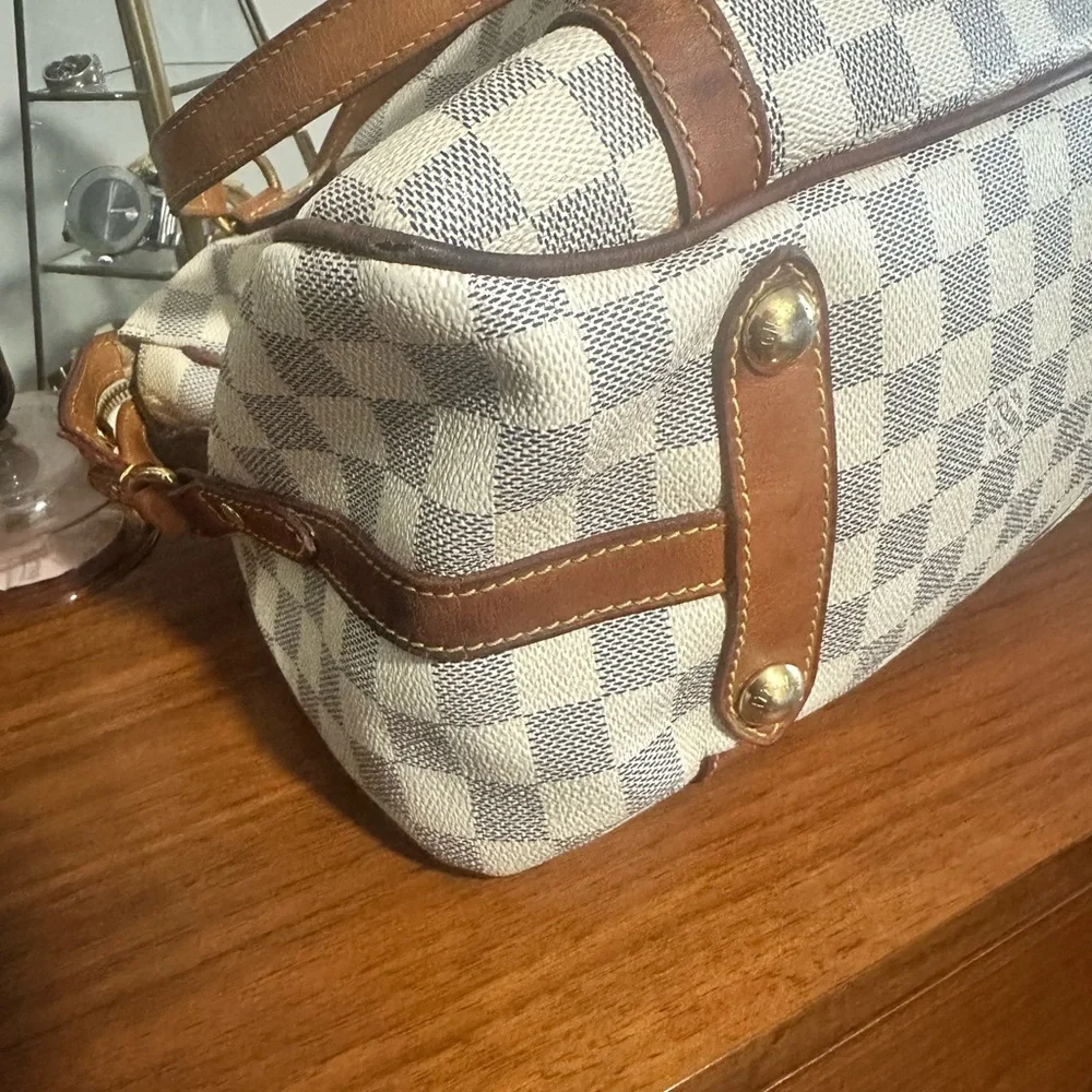 Louis Vuitton Damier Azur Canvas Shoulder Bag with Natural Vachetta Trim